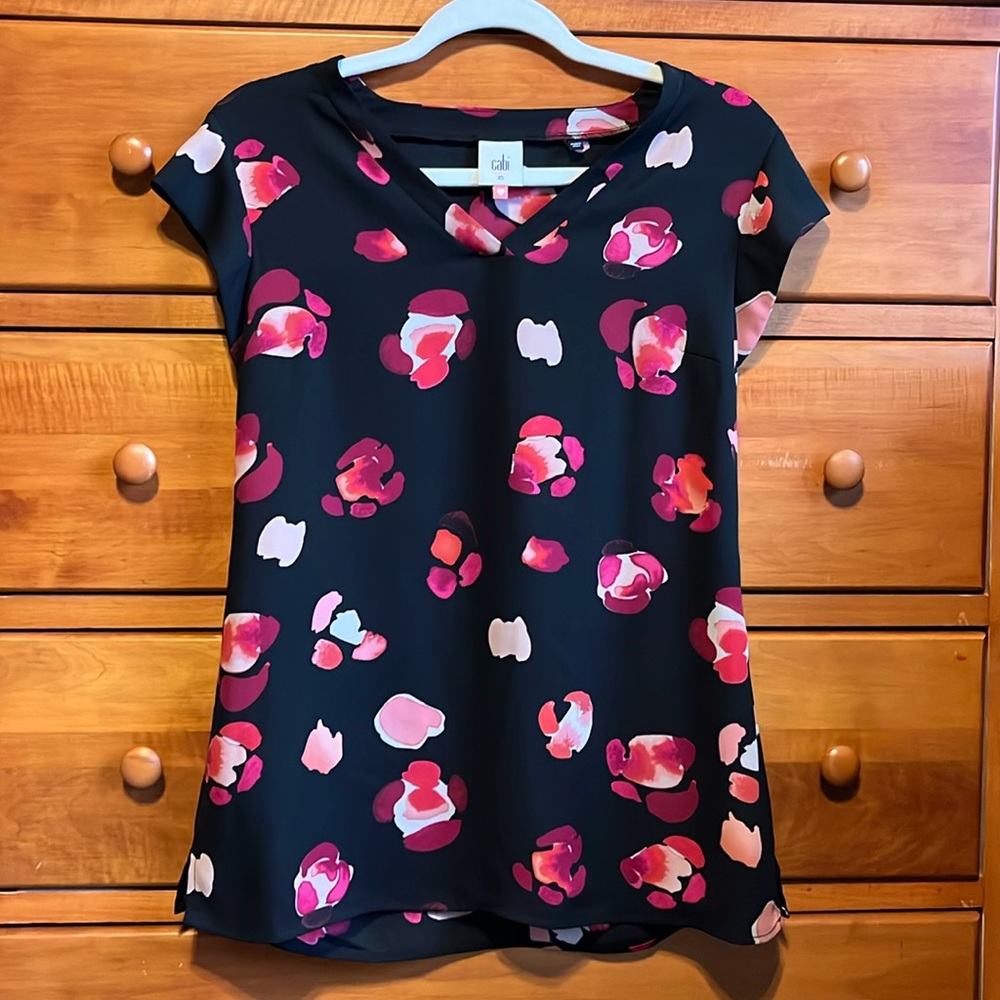 Cabi blouse. Black and pink. 100% polyester.